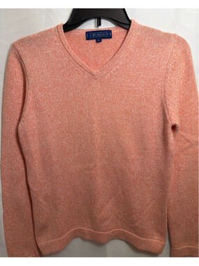 Women's J. McLaughlin Marled Peach High V-Neck Sweater S Preppy Quiet Luxury